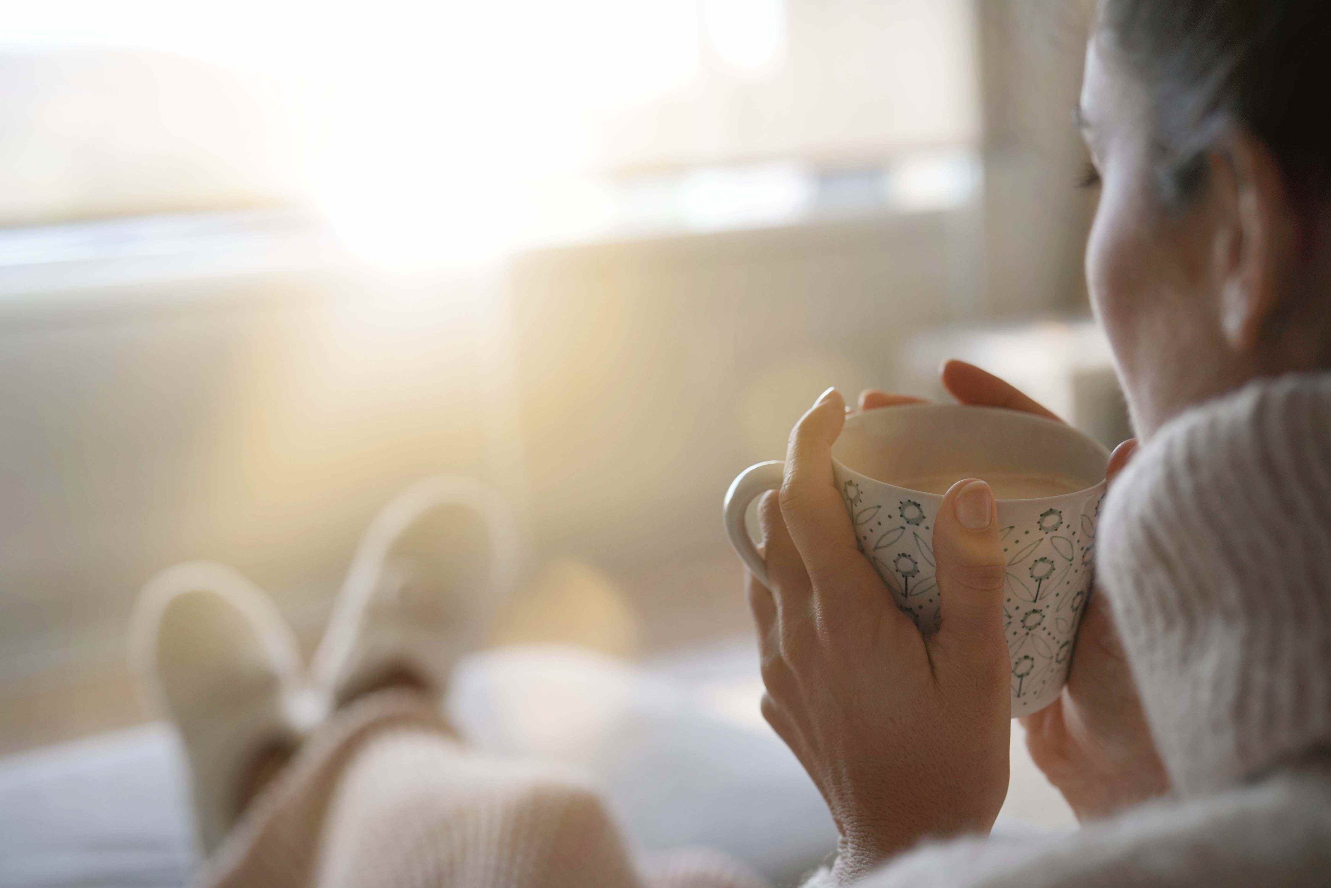 Woman with Tea Warm Home Large